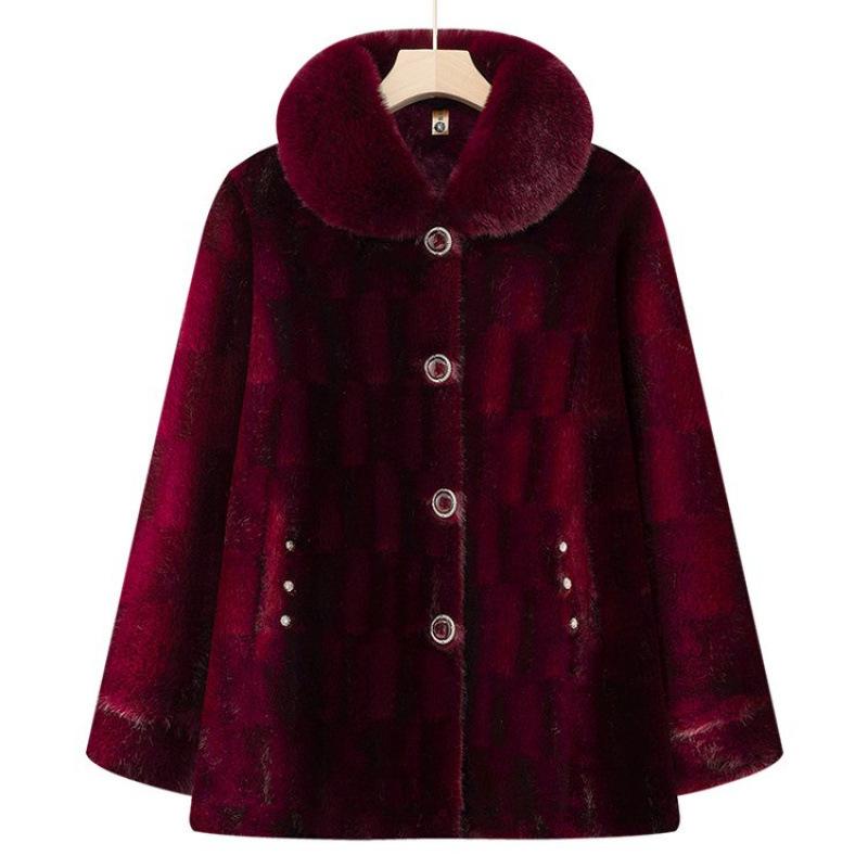 Winter Woolen Coat Imitation Fur Fleece Top Old Lady Mink Coat Thick