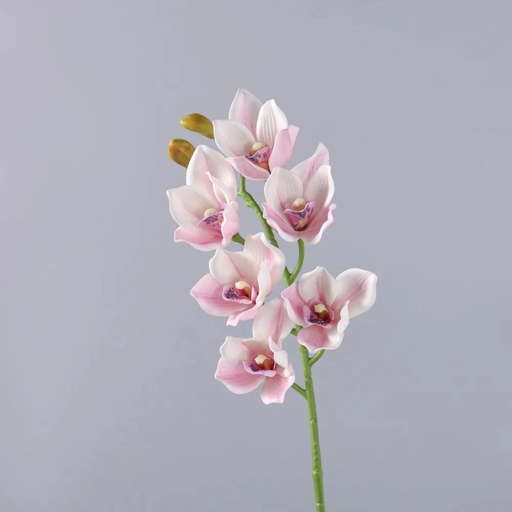

PU Artificial Orchid Flowers 6 Heads Artificial Flowers Realistic Fake Flowers Home Decoration розовый