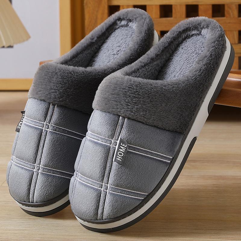 Men's Large Fur-Lined Cotton Slippers, Winter Warm, Sizes 45-48