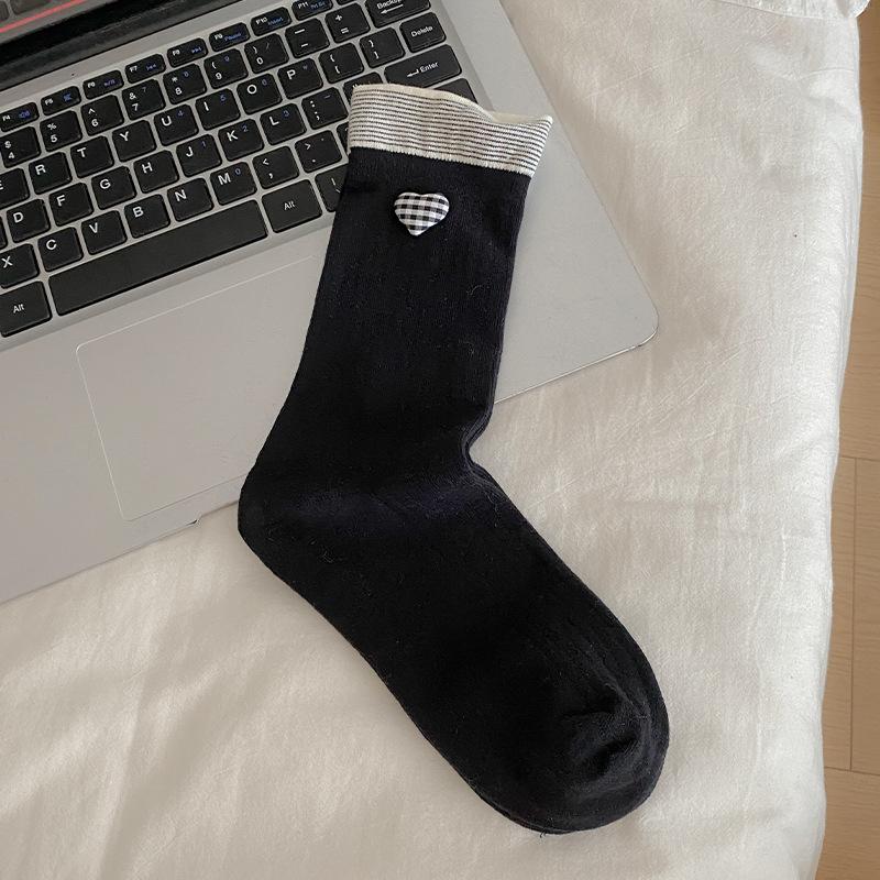 

Женские весенне-осенние хлопковые бесшовные носки-гольфы с бантиком и пряжкой «Любовь» 1 pair чёрный