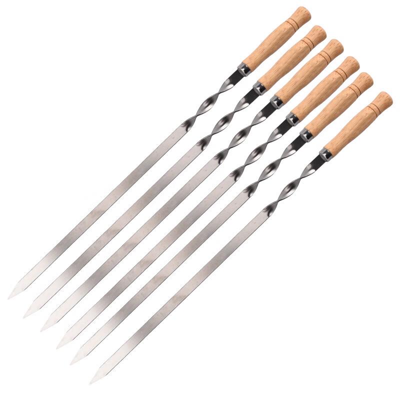 ZISIZ Extra-Long Flat Stainless Steel BBQ Skewers with Oak Handle, 4-Pack