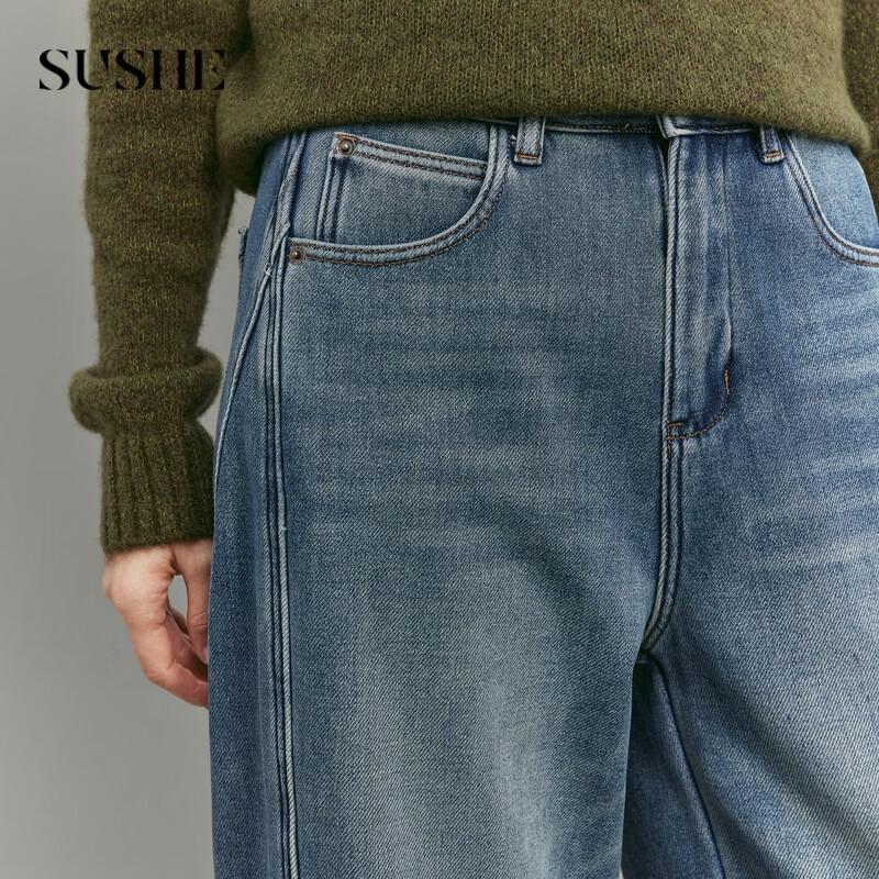 SUSHE Qinghai Fleece-Lined Wide-Leg Denim Jeans S