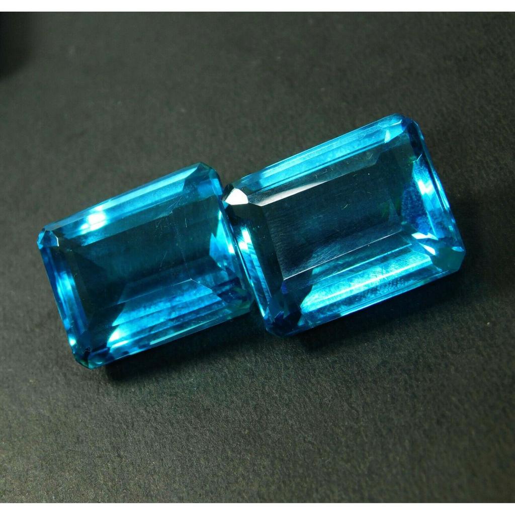 NATURAL Ocean Blue Aquamarine 78 Ct Emerald Cut Loose Gemstones Pair