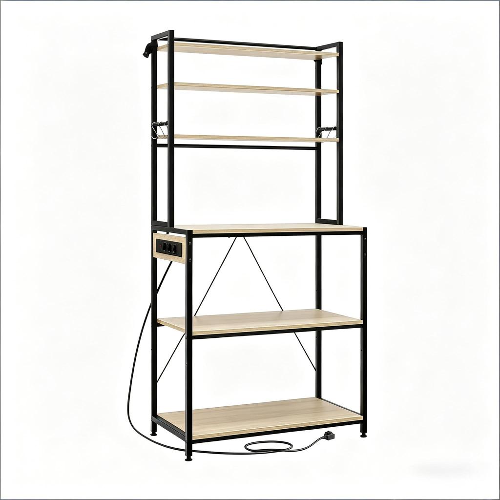 Modern Style Display Shelf, Coffee Bar Station, Kitchen Shelf with Sockets, Kitchen Cabinet, Mini Kitchen Workstation