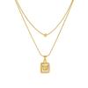 Layered Butterfly Pendant Necklace For Women Gold Plated Stainless Steel Shell Square Jewelry