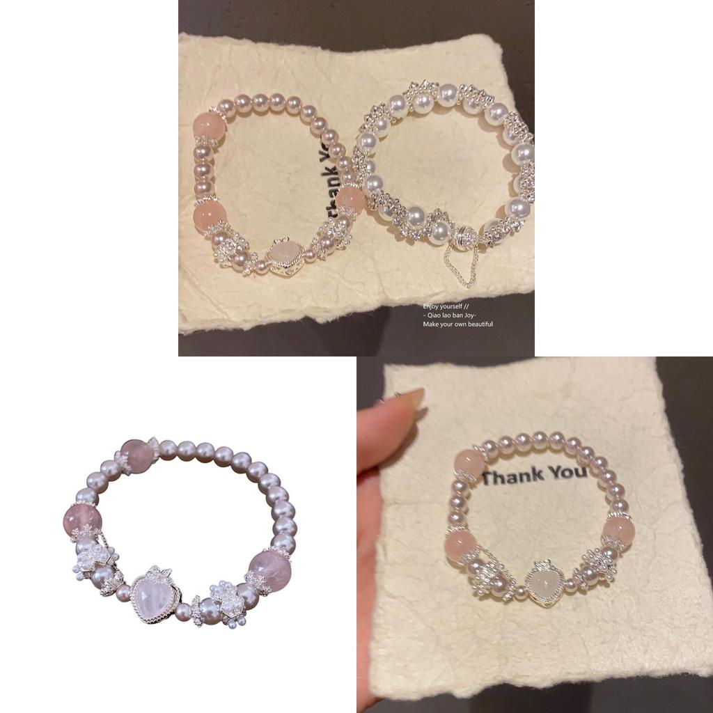 Pearl Crystal Heart Bead Bracelet With Stretchy Design For Women Gift