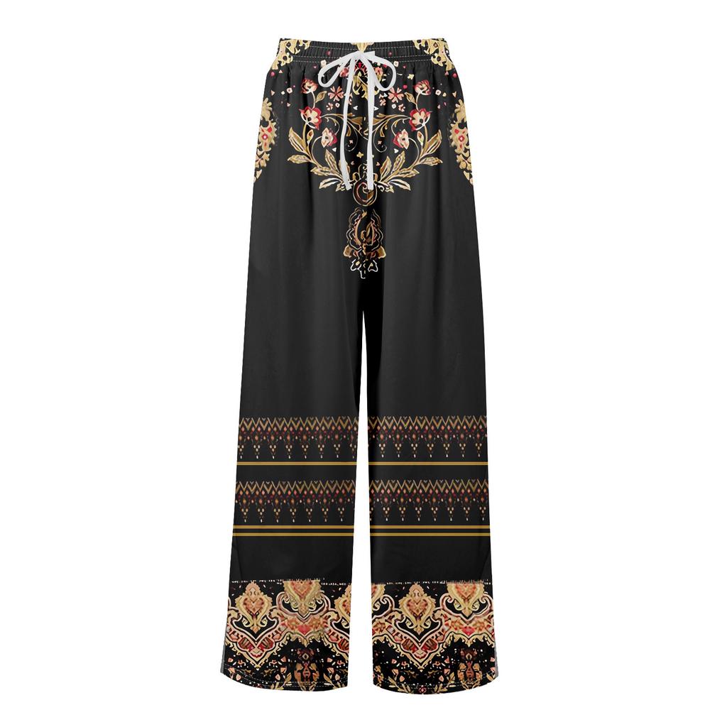 Women Summer Boho Palazzo Pants High Waist Wide Leg Floral Printing Casual Trousers With Pockets