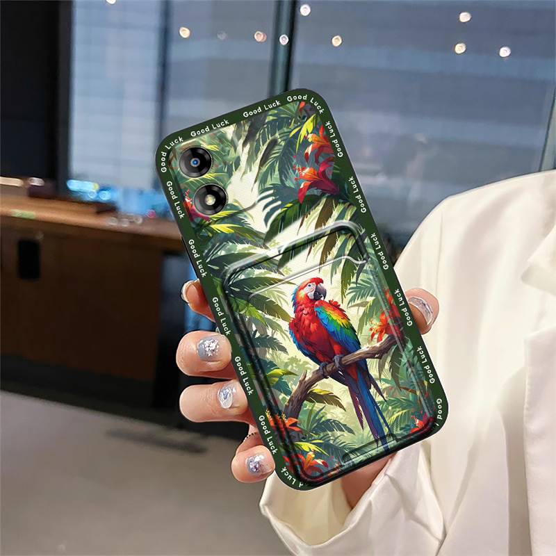 Dirt-resistant TPU Phone Case For MOTO E13 Graffiti Anti-dust Back Cover Cover Cartoon Soft Case Card Slot Cute Card Bag