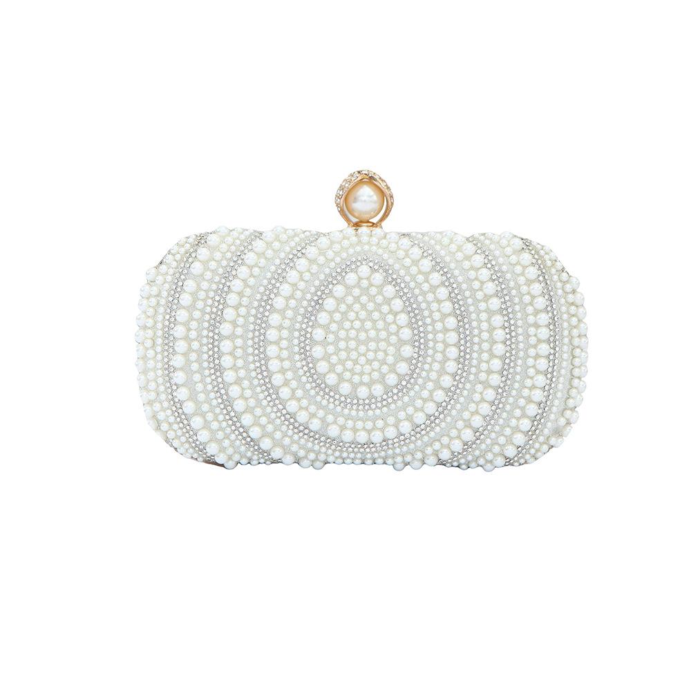 Women's Pearl Clutch: Sweet Ladylike Handbag with Teardrop Pearl Chain for Parties and Evenings