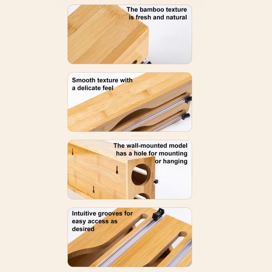 Food Cling Film Cutter Plastic Wrap Dispenser with Slide Cutter Aluminum Foil Dispenser Wall-Mounted Organizer