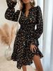 Elegant Floral Print Ruffle Dress - Slimming Waist, Notch Neck, Perfect for Spring and Autumn