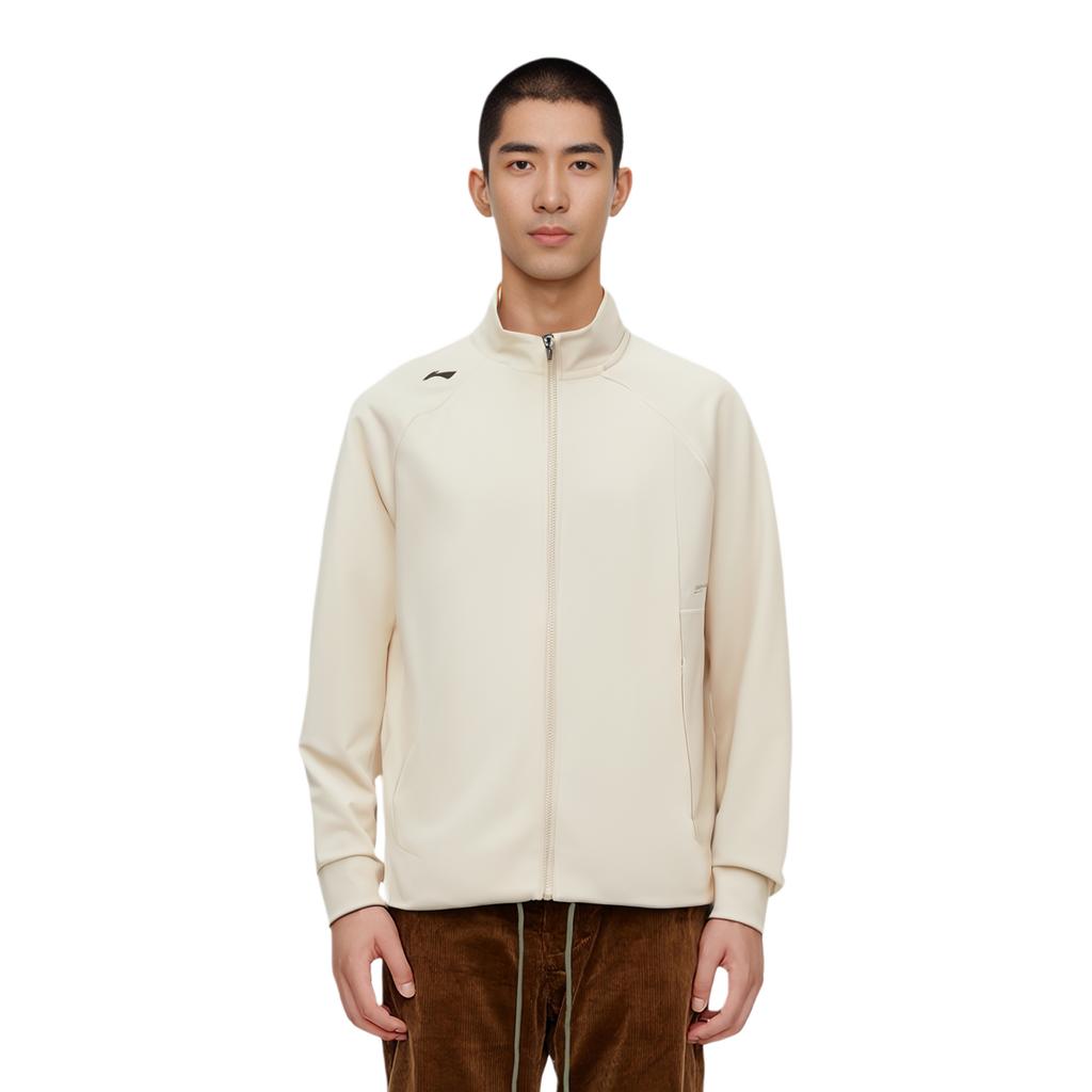 Lining Fitness Series Solid Color Logo Zip Stand Collar Sweatshirt Men Sweatshirt Swan-White AWDSB83-2