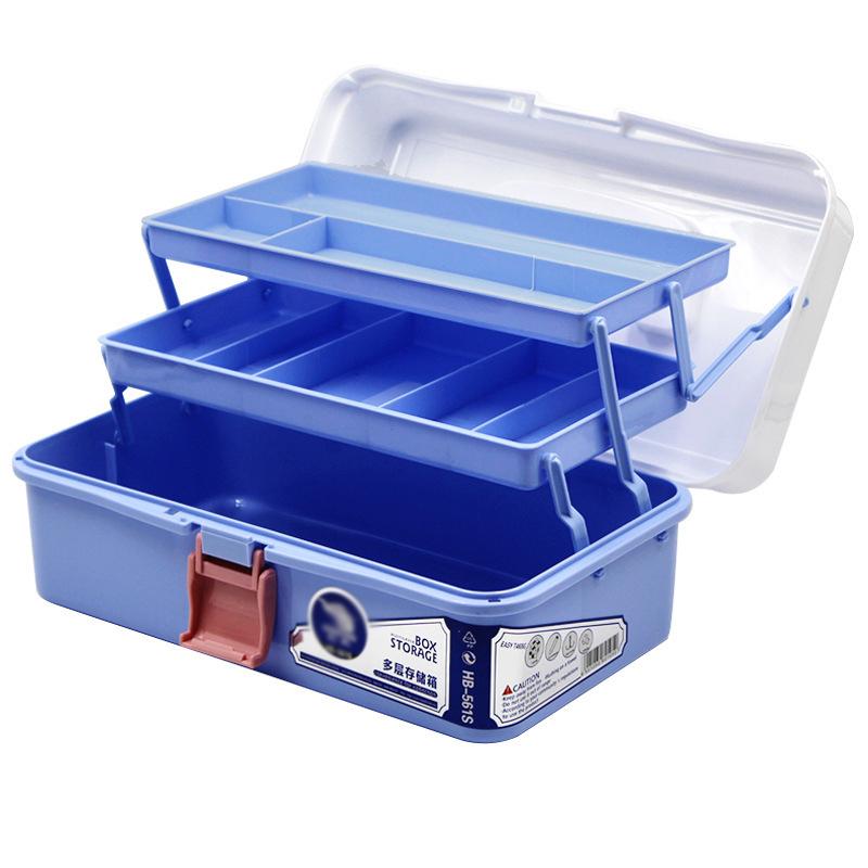 Multi-functional Portable Handled Plastic Art Supply Craft Storage Tool Box Container Case with Two Trays