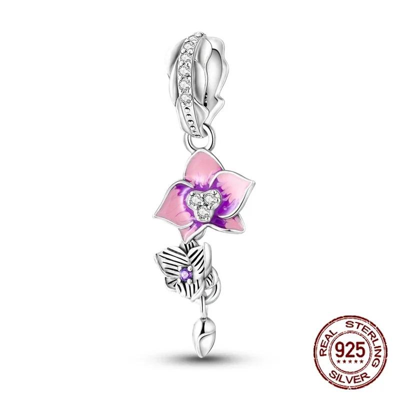 S925 Silver Butterfly Sparkling Flower Iris Tulip Lavender Sunflower Beads Fit Original  Bracelet DIY Bead Women Jewelry