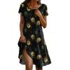 Short Sleeve Boho Dress For Women Casual Loose Fit Summer Sundress Feathers Print Dress With Pockets