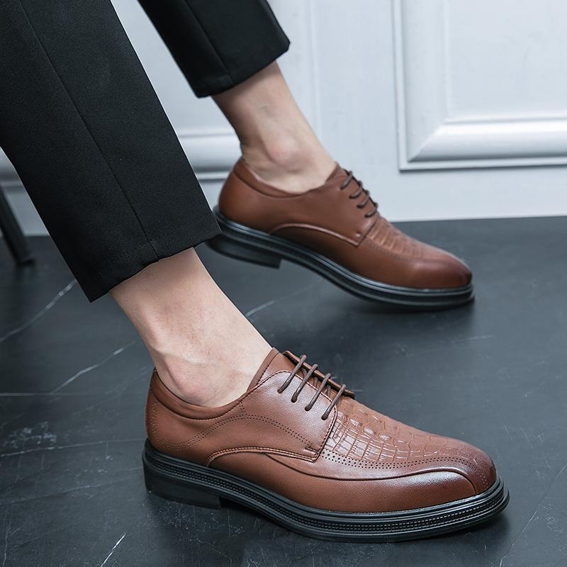 Luxury Brand British Pointed Black Crocodile Pattern Shoes for Men Designer Lace Up Wedding Dress Shoes Business Flats Footwear