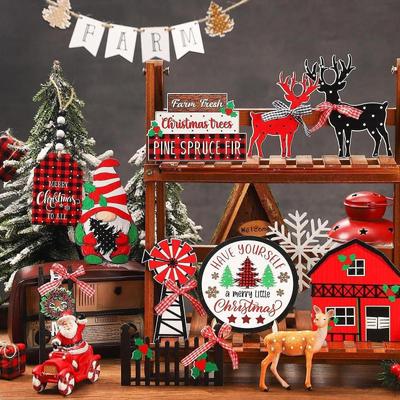 17 Pieces Xmas Centerpieces Sign, Christmas Tiered Tray Decorations Set Home Indoor Room Fireplace