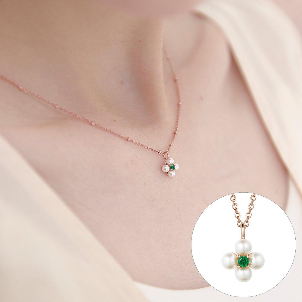 [Rosemont] Silver Clover Pearl Necklace Ra24C23J