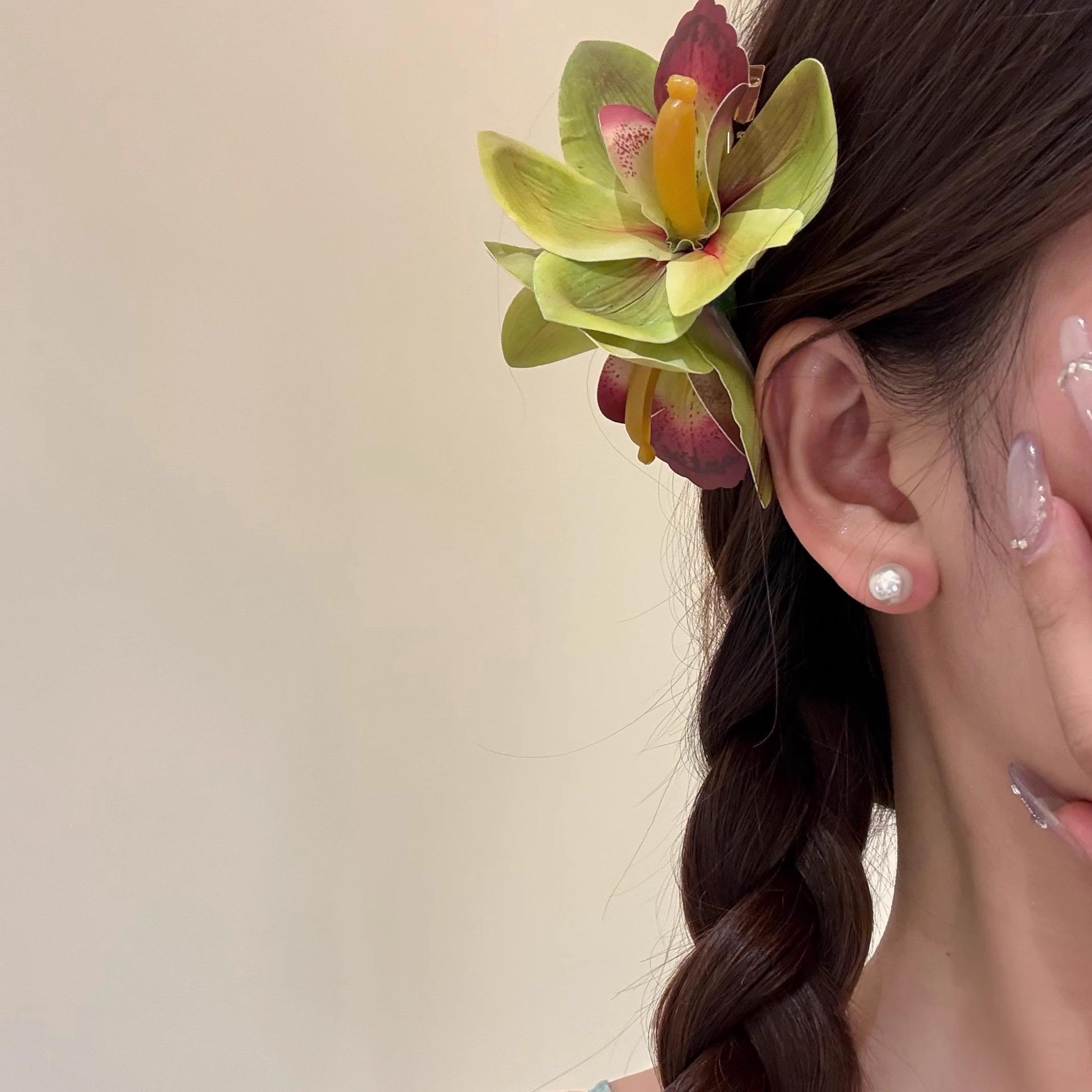 Bohemian Atmosphere Beach Vacation Style Orchid Flower Hair Clip Women s Travel Photo Side Accessory
