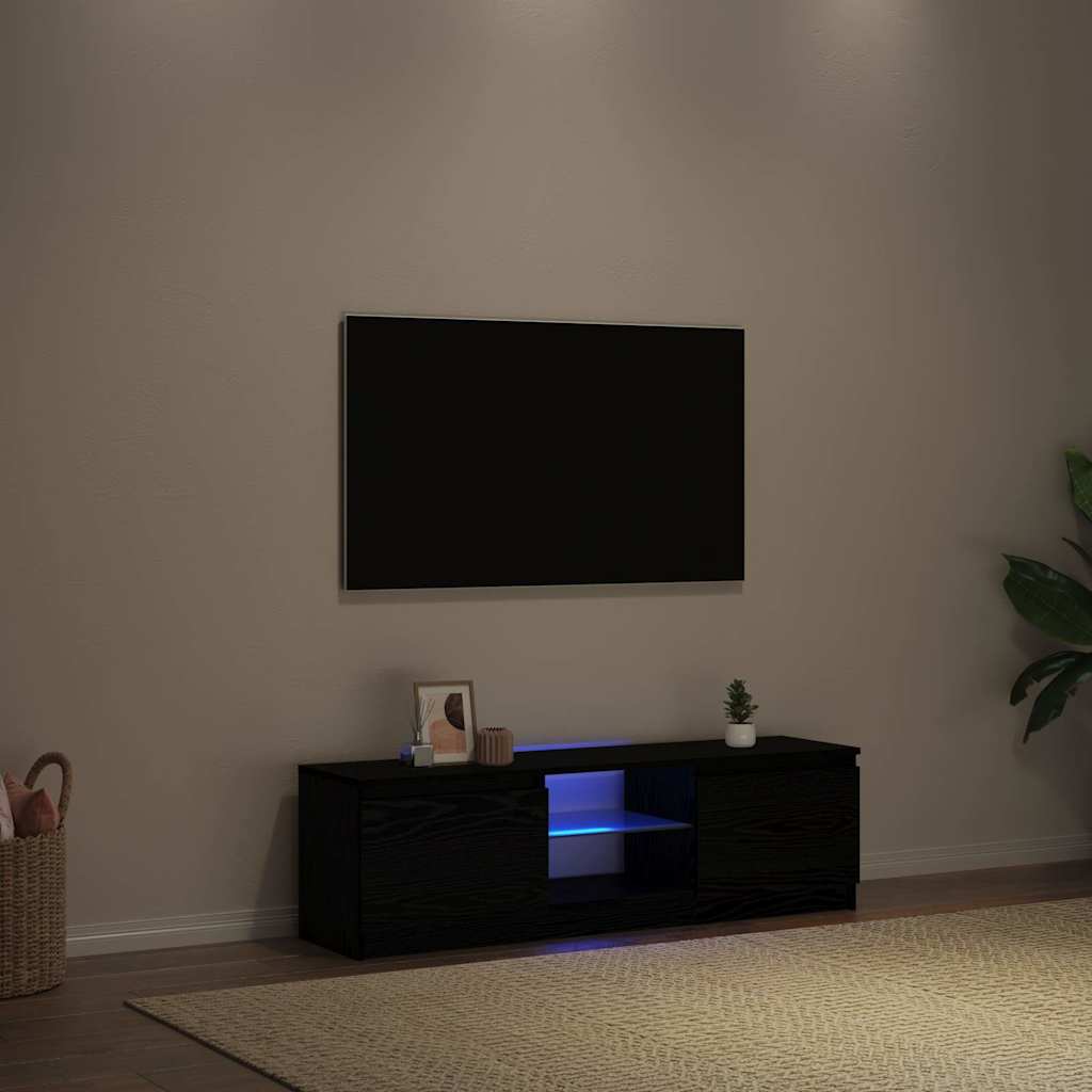 TV Cabinet with LED Lights Black Oak Effect 120 x 30 x 36 cm