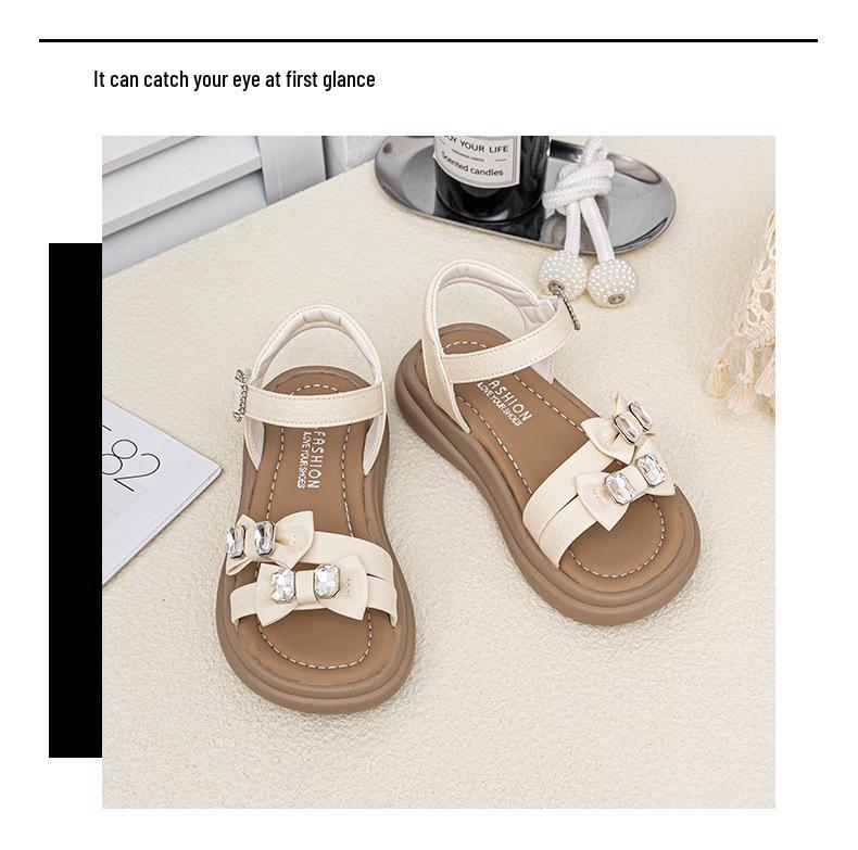 2026 Summer Girls' Bow Beach Sandals - Princess Open-Toe Shoes for Little Girls