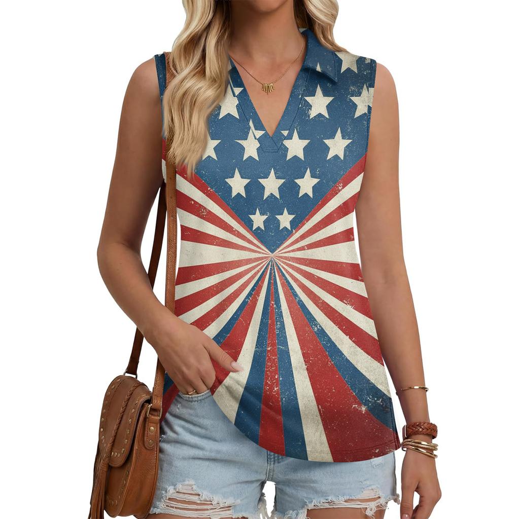 Women's Fashion Casual Lapel Sleeveless Color Shirt Women's V-Neck Up Tops