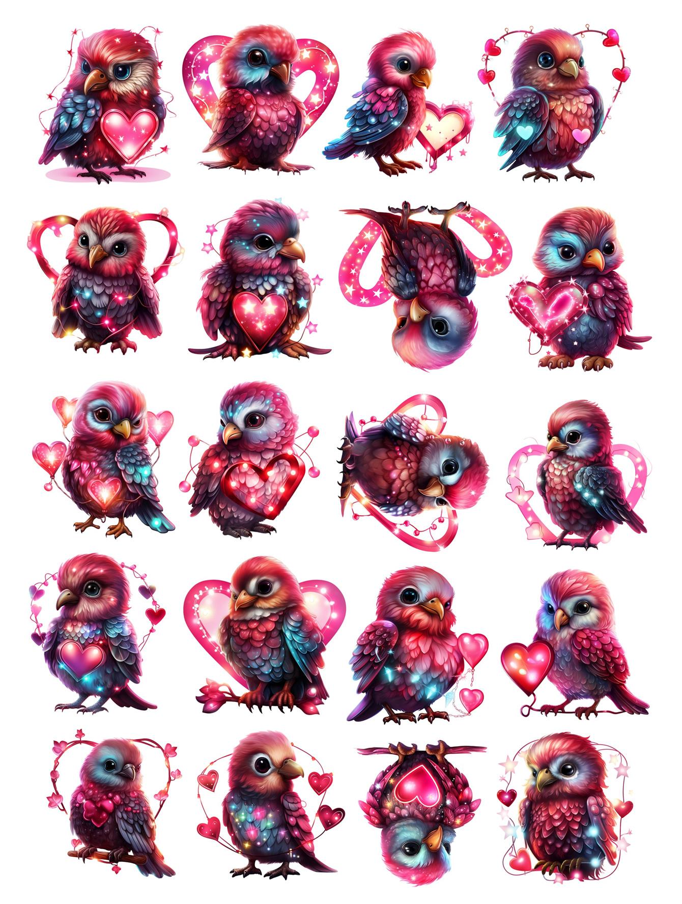 

20pcs Hand Account Cartoon Watercolor Neon Love Bird Stickers Card Korean Ins Style Diy Photo Album Mobile Phone Material білий