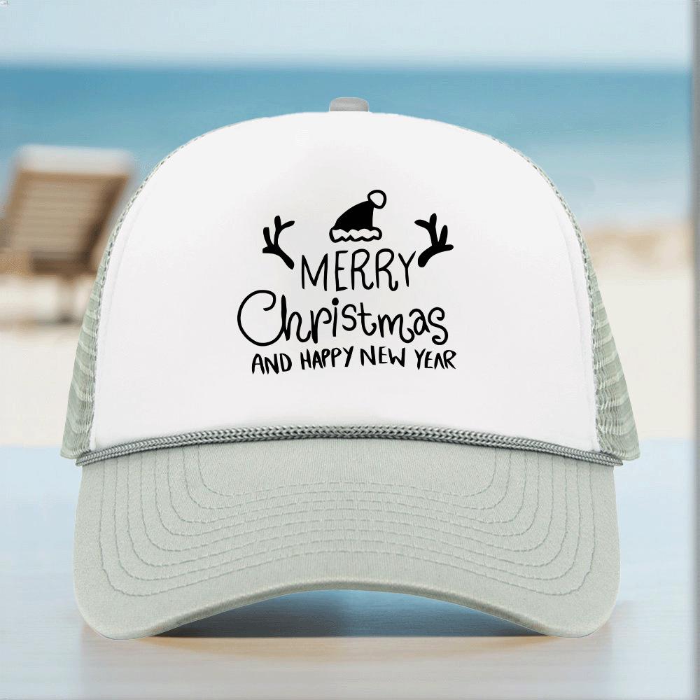 Christmas Pattern Trucker Cap with Rope and Heat-Pressed Logo