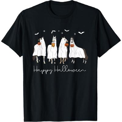 Happy Halloween Horse Ghost Spooky Season Horse Lover Womens T-Shirt