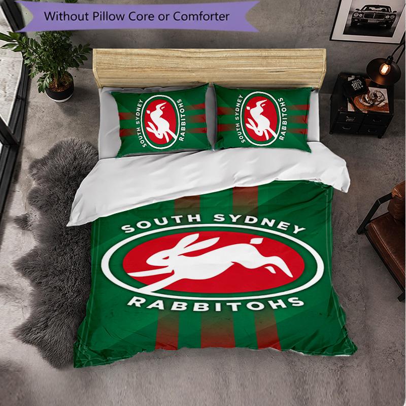 South Sydney Rabbitohs Modello Microfibra Set Biancheria da Letto 3 Pezzi Decorazione Copripiumino per Camera da Letto Uso Domestico
