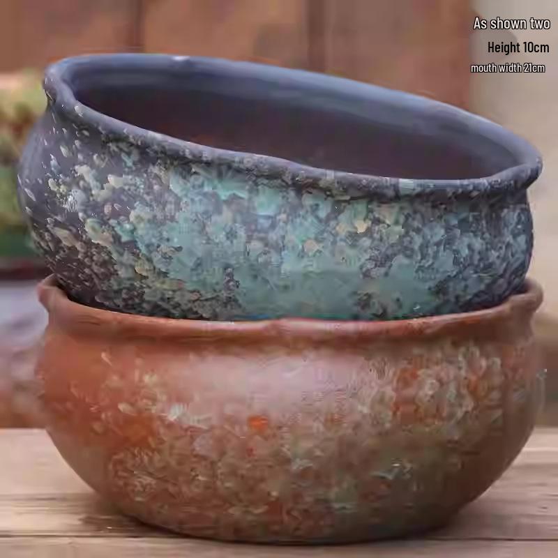 Stor Handgjord Keramik Kruka för Suckulenter och Grönska, Andningsbar Lerkruka i Lila Lera