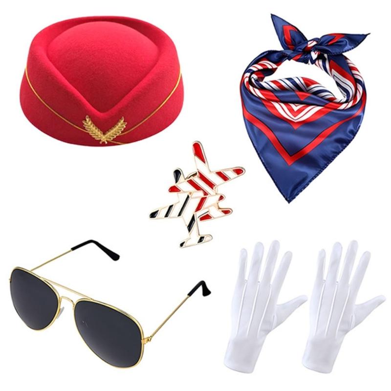 Airline Captain Costume Make Up Set Stewardess Make Up Hat Comfortable Fabric Uniform for Theme Event