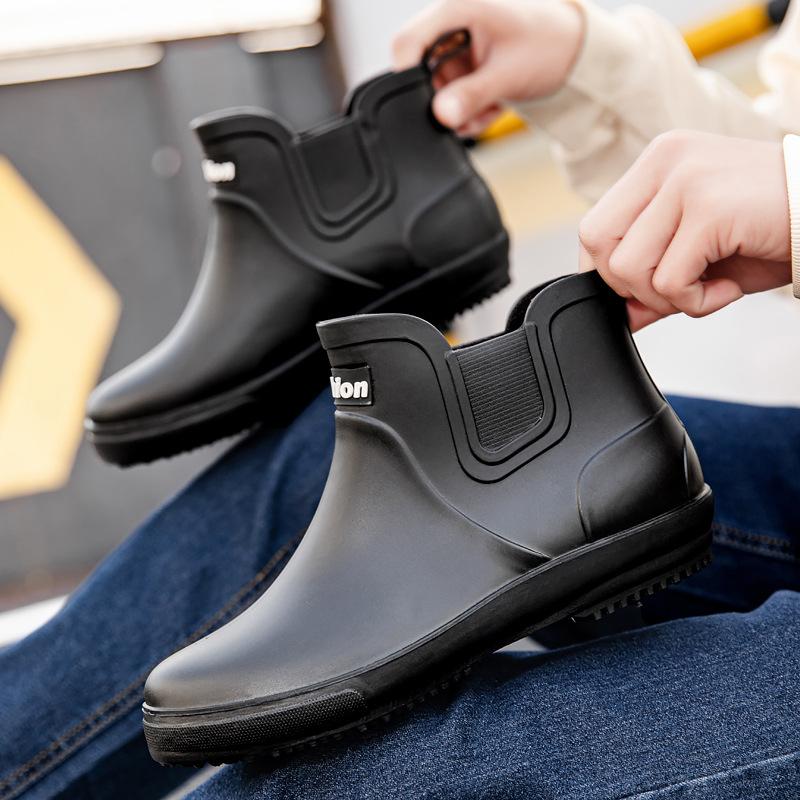 Fashion Rain Shoes Men's Chelsea Short Tube Wear Versatile Water Boots Soft Sole Comfortable Non-slip Kitchen Rubber Shoes Men