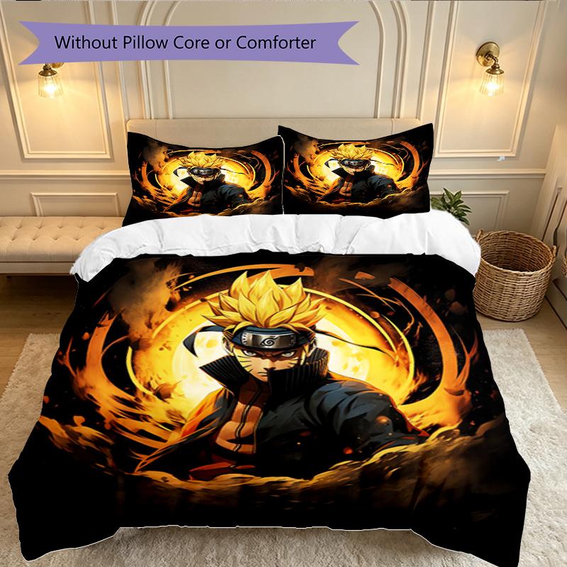 Game Role Naruto Duvet Cover Set - 3pcs Polyester Bedding Set with Digital Print, All-Season Cozy Bedroom Accessory