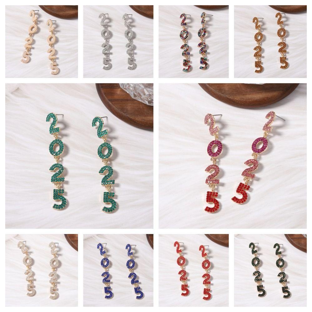 Aesthetic Happy New Year Earrings Jewelry Crystal Party Earrings  New Year