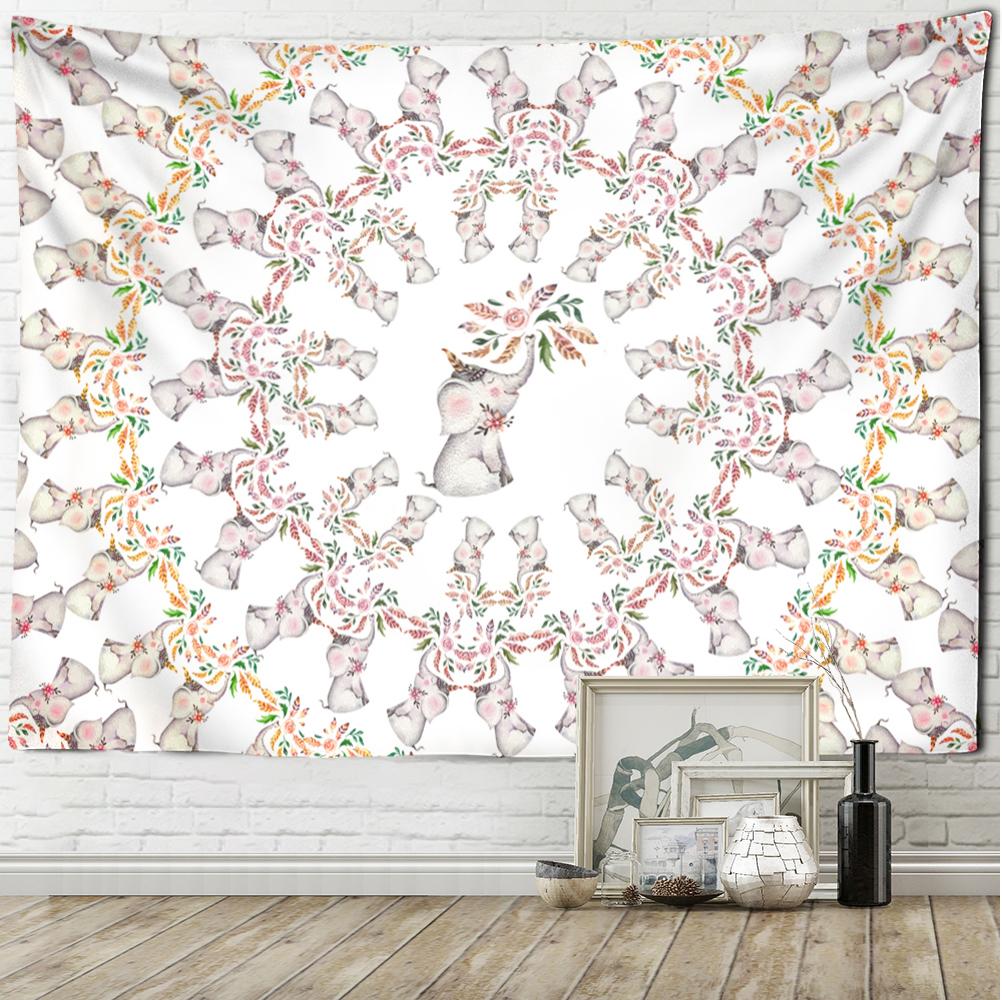 Тайский розовый слон гобелен настенный в богемном стиле Kawaii мультфильм животное — фото 4