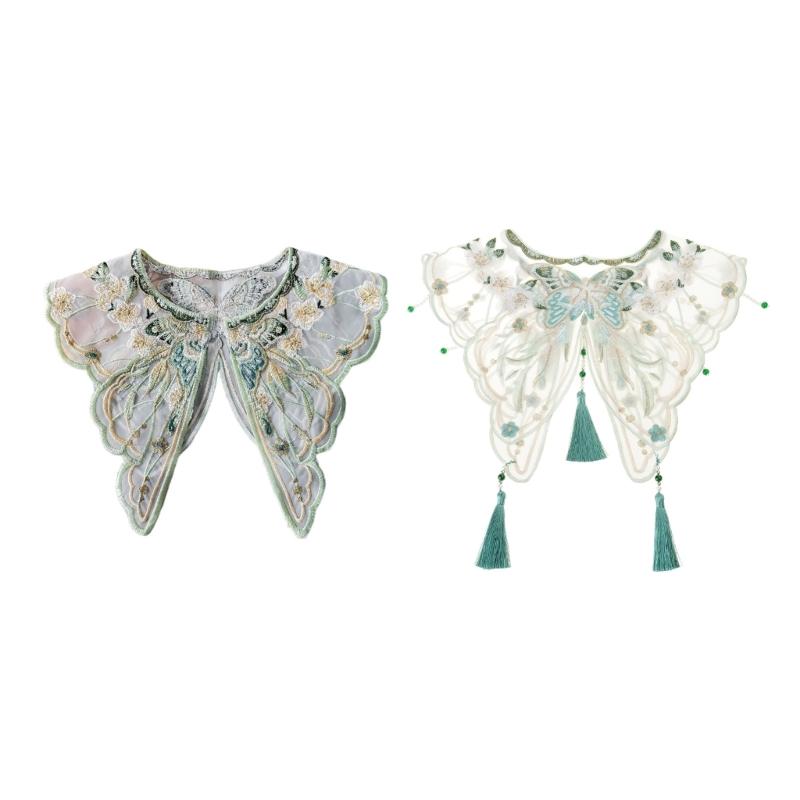 Traditioneller chinesischer Stil Perlenquasten Falscher Kragen Bestickter Schmetterling Blume Kleine Wolke Schulter Yunjian Schal