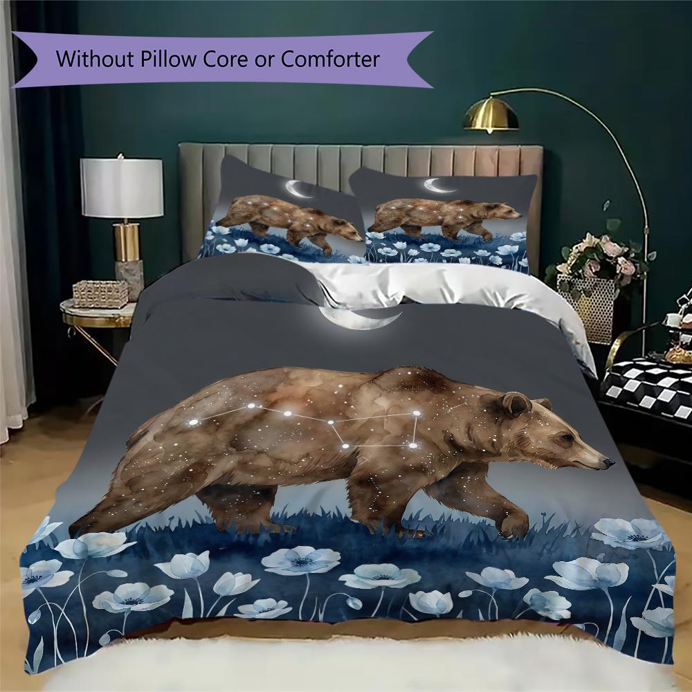 Vintage Bear Pattern Bedding uilt Set uilt Cover Pillowcase Home Decoration Birthday Gift (1 * duvet cover + 2 * pillowcase without core)