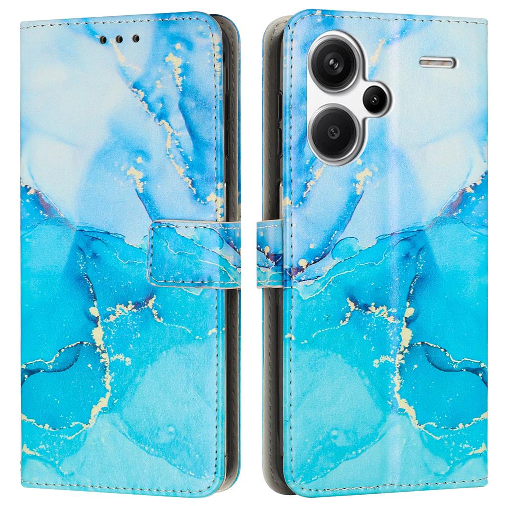 For Xiaomi Redmi Note 13 Pro+ 5G Stand Case Marble Pattern PU Leather Wallet Phone Cover with Wrist Strap