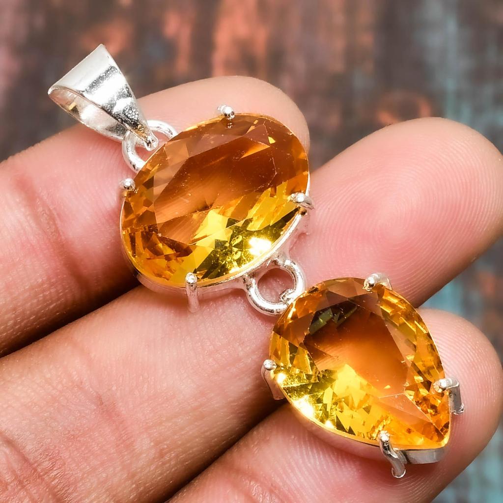 Beautiful Citrine Gemstone Handmade 925 Sterling Silver Jewelry Pendant 1.70"