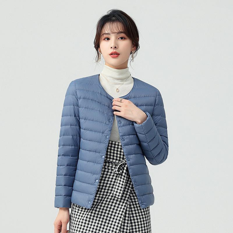 Light and thin down jacket women's long-sleeved jacket autumn and winter windbreaker light and thin collarless down jacket large size slim fit