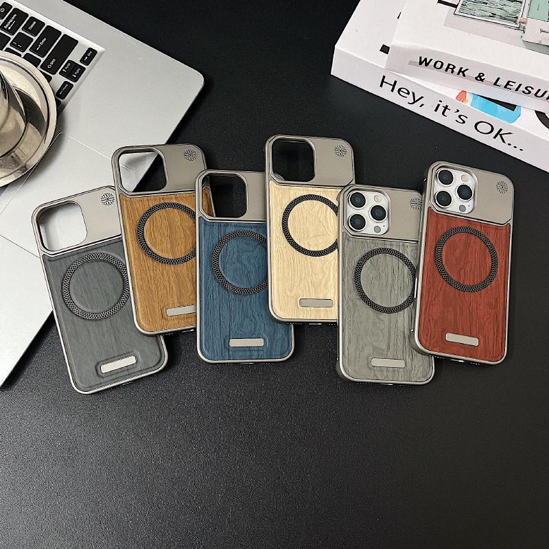 For Magsafe Magnetic Luxury Solid Color Wood Grain No Bordered Aromatherapy Phone Case For iPhone 16 Pro Max 14 12 13 15 Pro Max