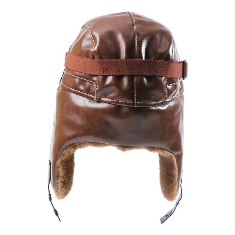 Unisex Winter PU Leather Aviator Hat With Ear Protection Warm Windproof Pilot Cap Cold Weather
