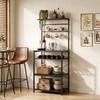 Freestanding Shelving Unit, Industrial Storage Shelf with 6 Hooks and Wine Rack for Living Room, Home Office, Black