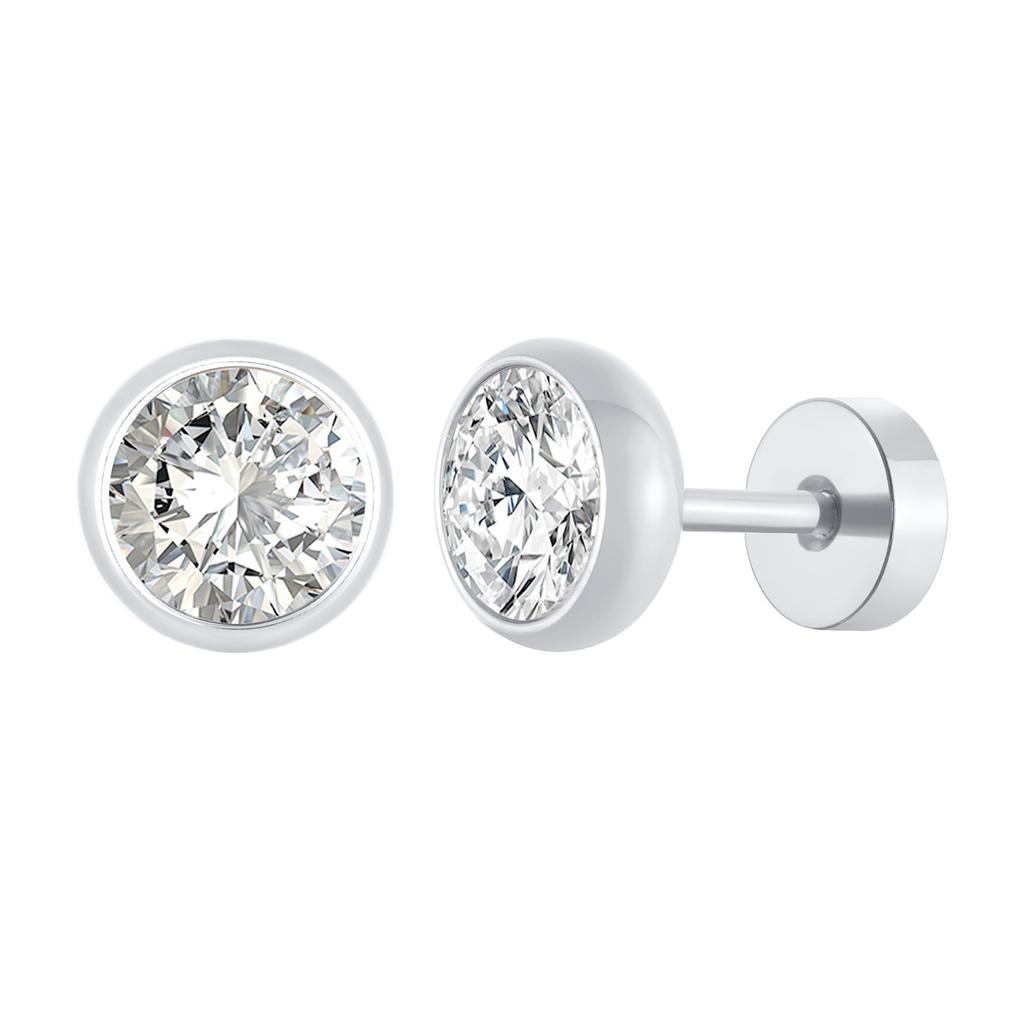 Vnox Multi-faced Cut Zircon Stone Earrings for Men Boys, Screw Back Stud Barbell Shaped Earrings,Black Stainless Steel Jewelry
