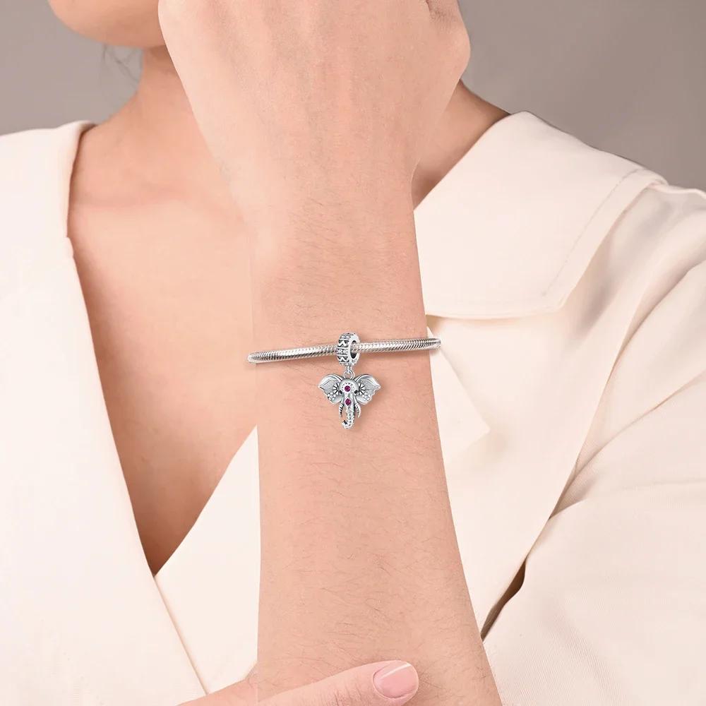 Creative Copper Large Ear Flower Fang Elephant Charm Fit Bracelet Women'S Pet Party Jewelry Accessories