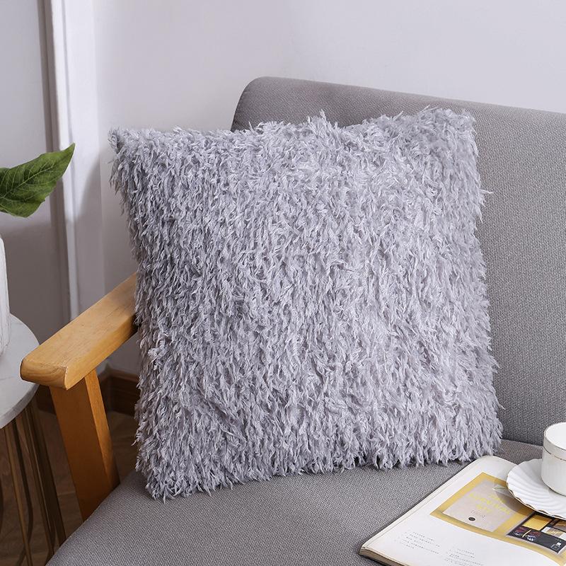 Solid Color Plush Pillow Ins Nordic Office Sofa Cushion Cover Down Feather Bedside Cushion