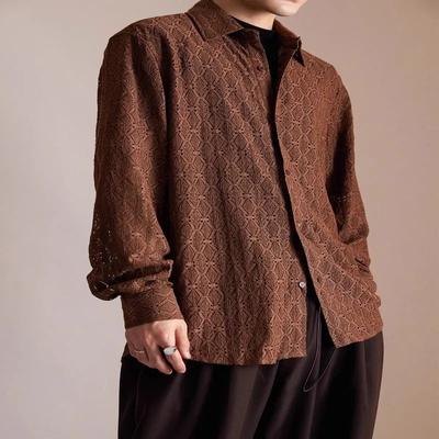 Lapel Retro Niche Design Hollow Drape Shirt Short-sleeved Ethnic Japanese Casual Men's Coat Long-sleeved