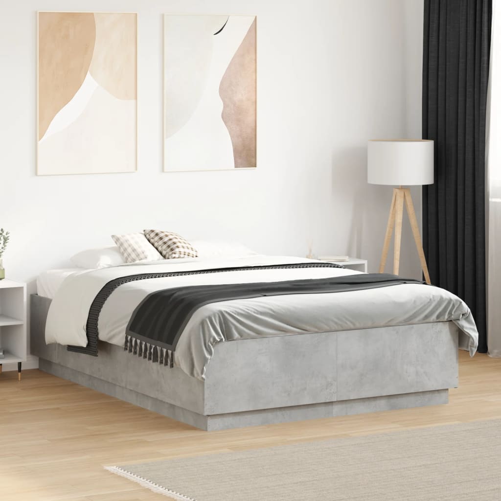Bed Frame Concrete Grey 140 x 190 cm Engineered Wood