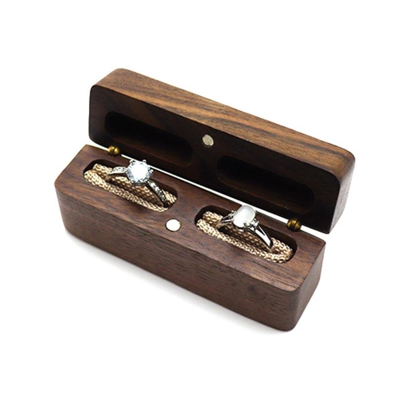Boîte d'anneau de fiançailles unique pour demande en mariage Taille de poche fine Boîte à anneau en bois type briquet pour hommes femmes